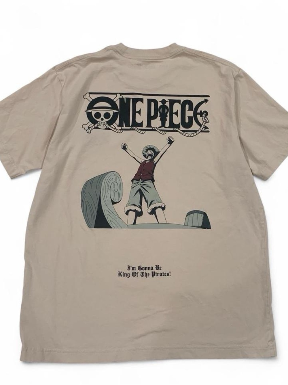 Onepiece Beige T-Shirt with Luffy Back Graphic and Logo